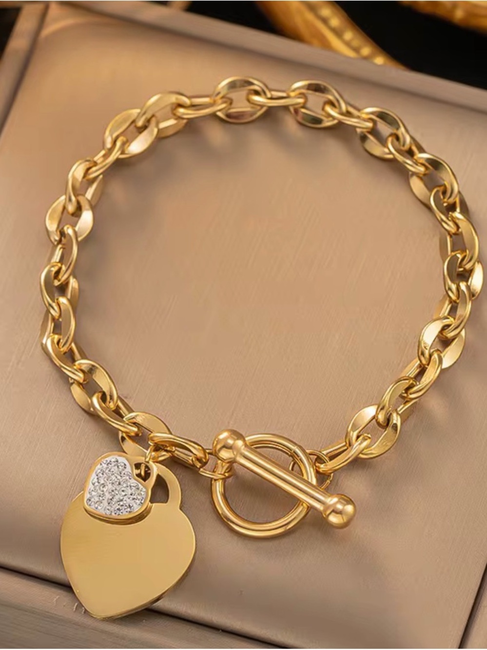 Gold Heart Toggle Charm Bracelet - Women Jewelry